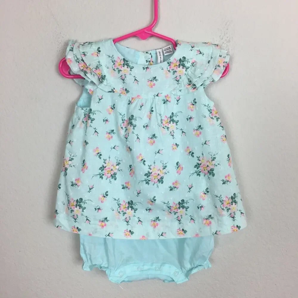 Janie & Jack Green Floral Layered Romper 12 to 18 Months